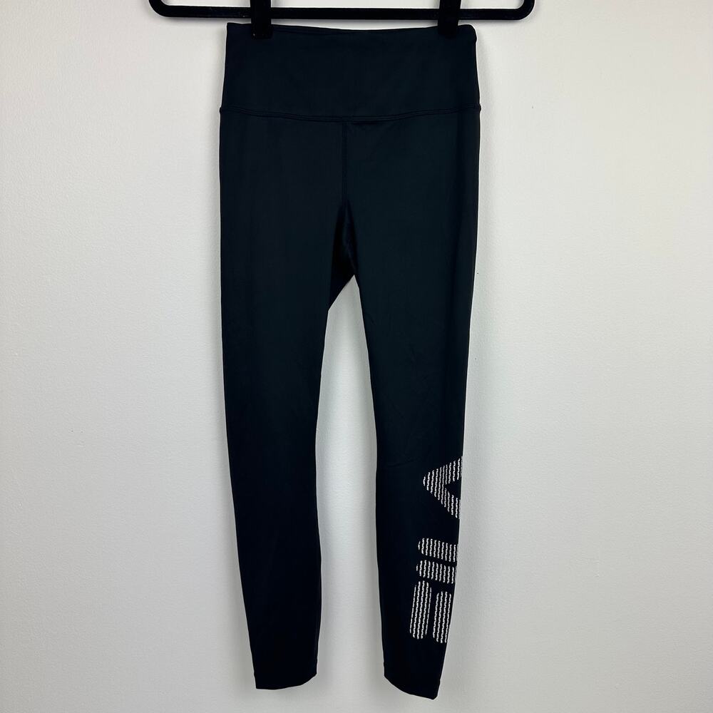 Fila Womens Halina 7/8 Spellout Performance Mid Rise Active Black Leggings XS - Picture 2 of 10